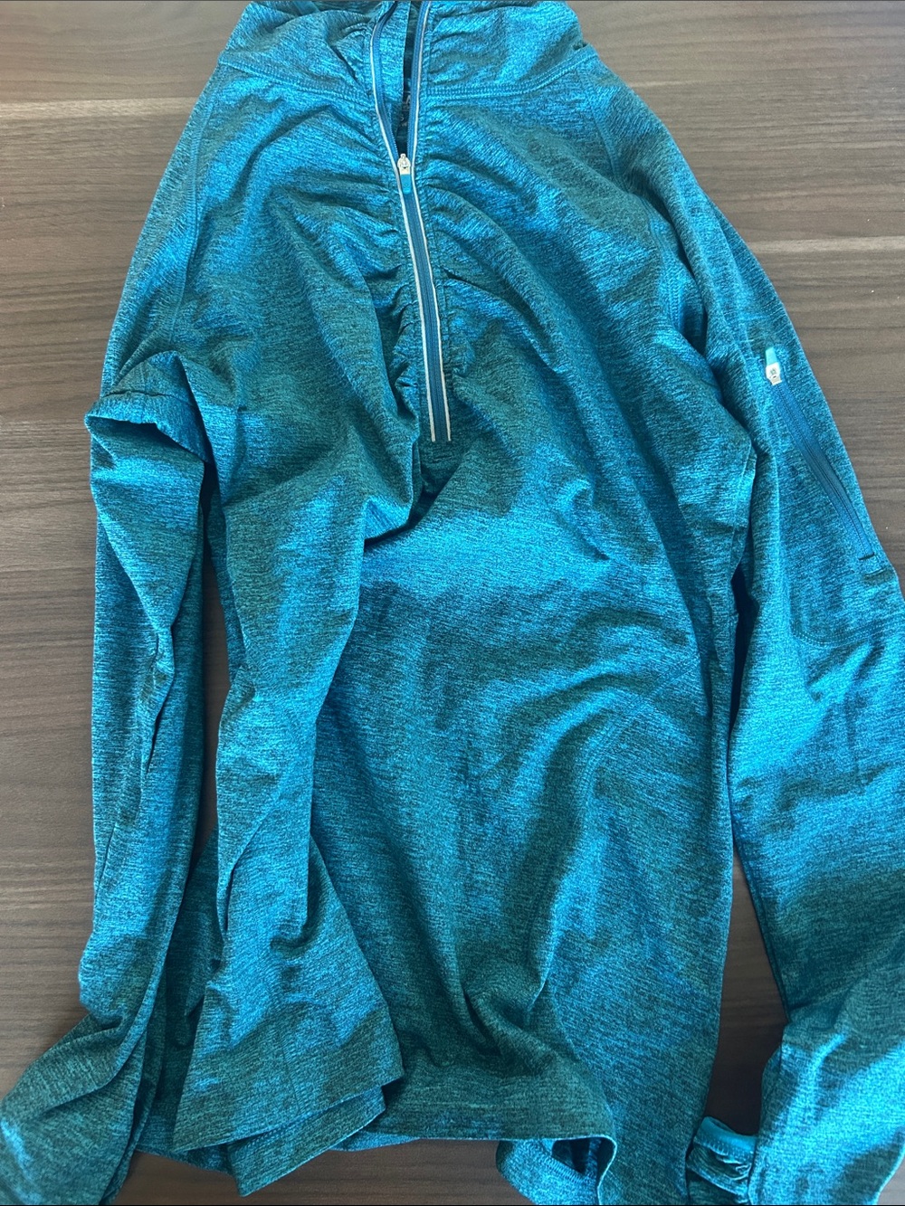 Kirkland Signature Teal Heather Quarter-Zip Long Sleeve Top